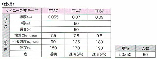 ケイユ―製 ＯＰＰテープ FP47 60mm×50m 5箱セット 1箱50巻入り 本州無料 70μ